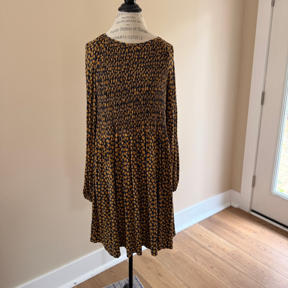 Boden Women's Navy/Mustard Yellow Smocked Bodice Jersey Dress Size 12